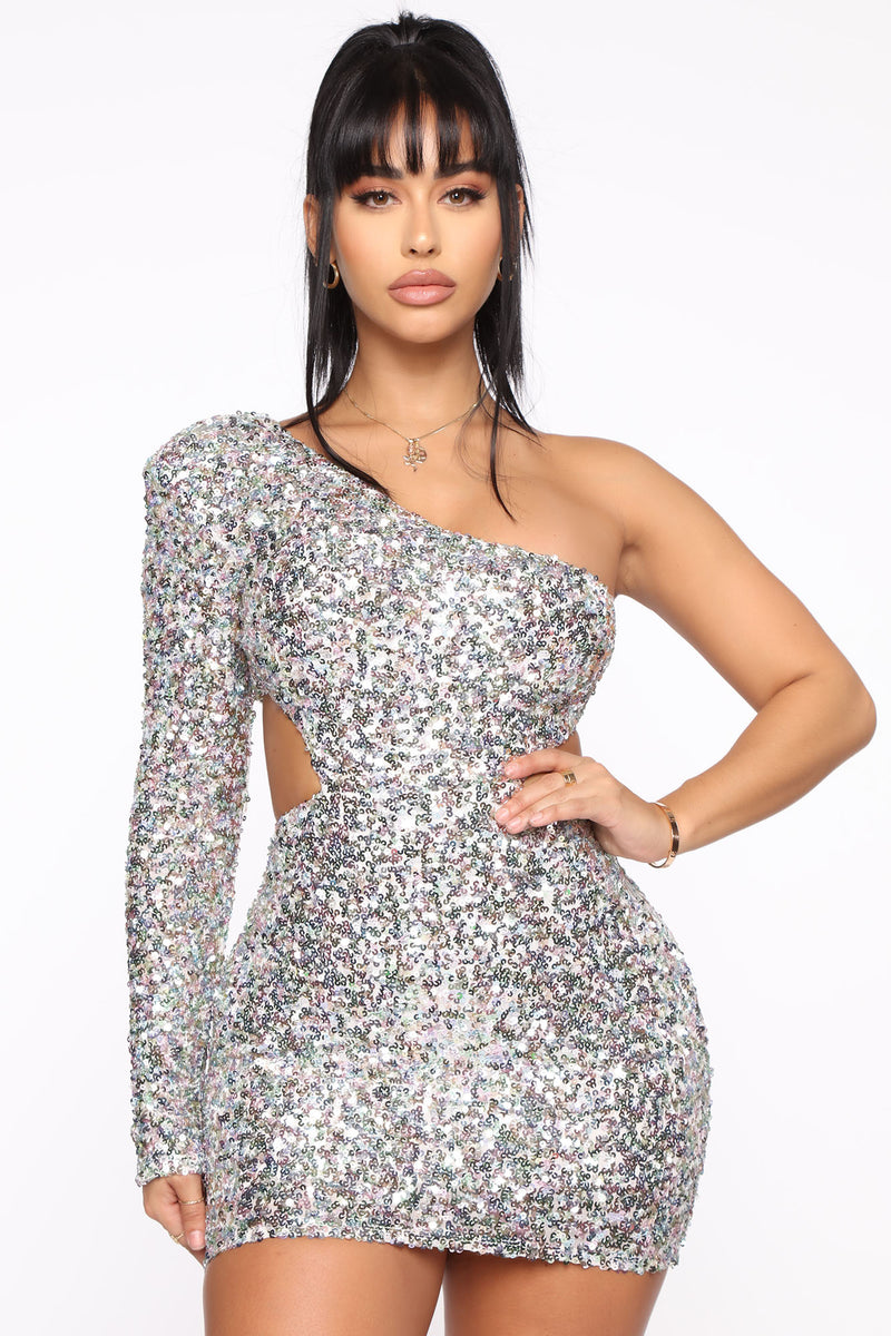 To Shine Mini Dress - Silver/Multi ...